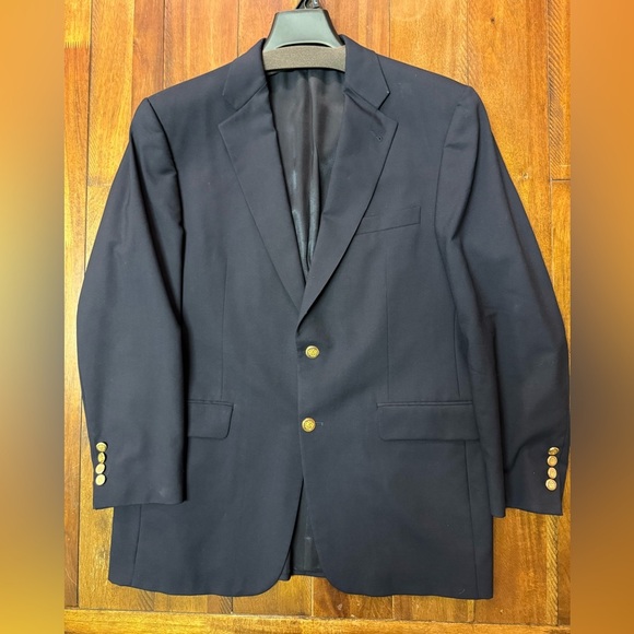 Burberry London Navy Kensington Blazer Sport Coat 2 Button Gold 40R Medium - Picture 1 of 9